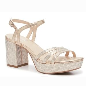 Platform Sally Shoe 9.5 Gold Platform Block Heel Crystal Sparkly